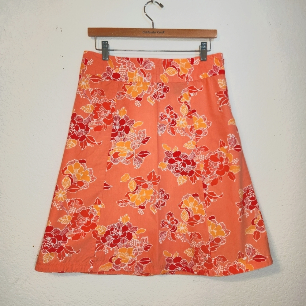 Eddie Bauer Coral Floral‎ A-Line Cotton Skirt, Size 10